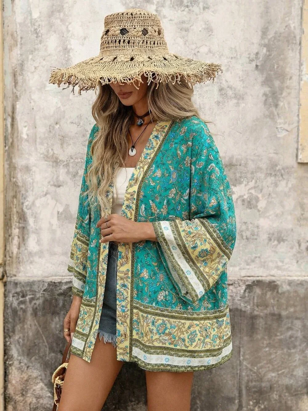 Women's Floral Print Kimono top - Picture 6 of 7